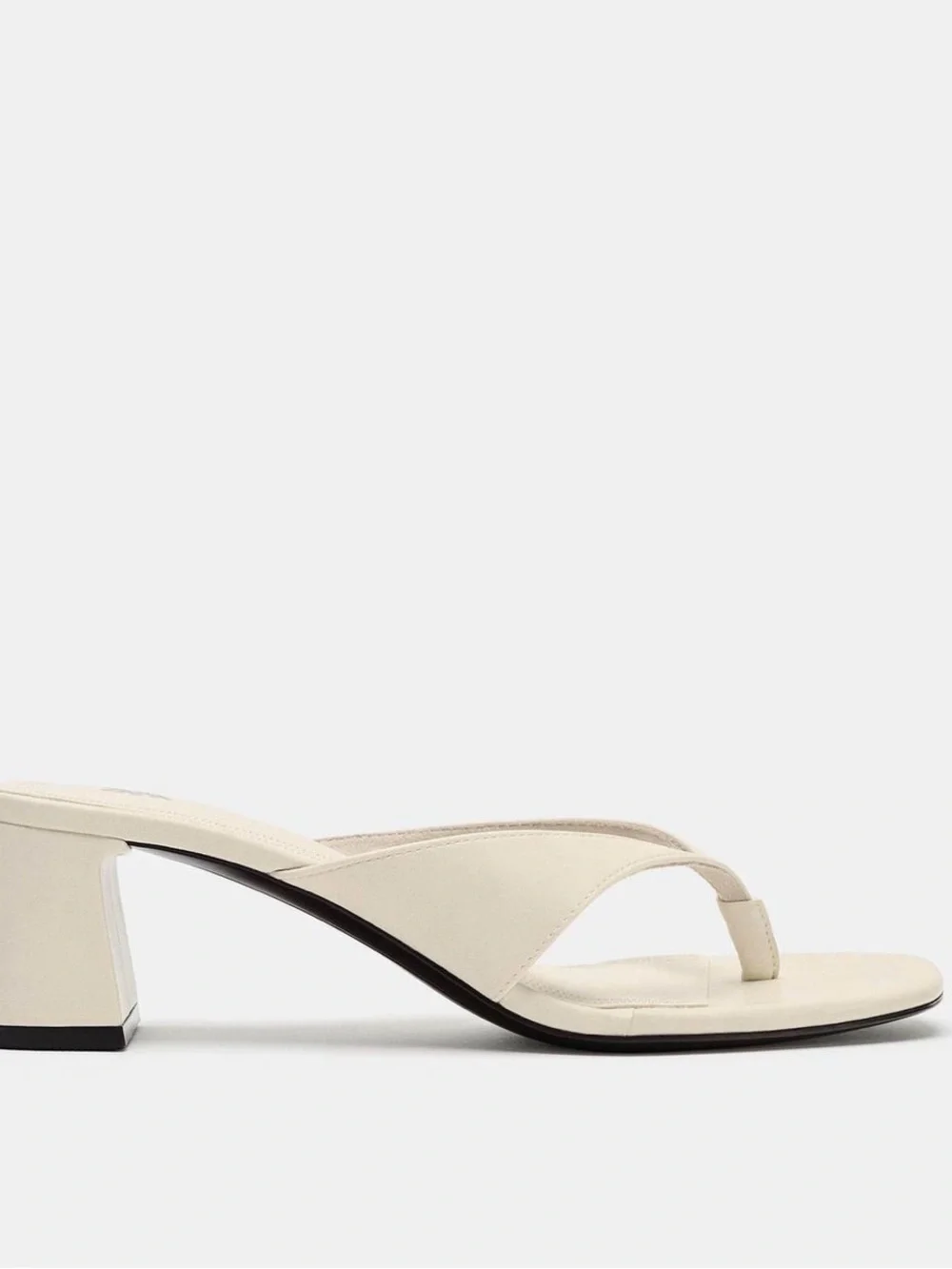 Zara Cream Square-Toe Thong Block Heel Sandals